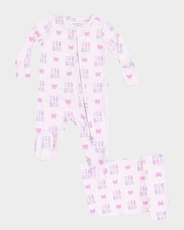 Girl's Lil Sis 2-Way Zip Footie Romper & Blanket Set, Size Newborn-9